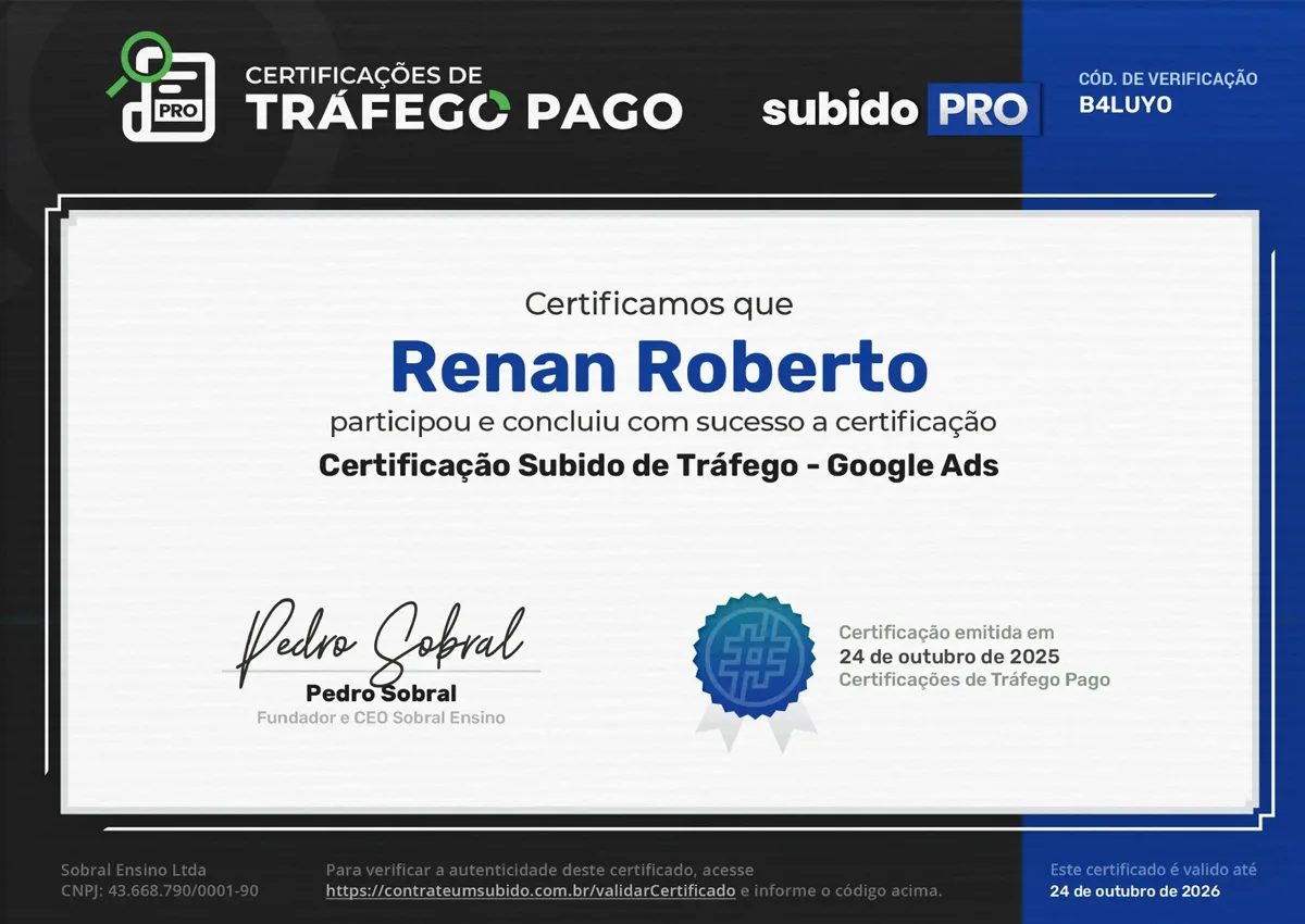 Certificação Subido de Tráfego, trilha Google Ads
